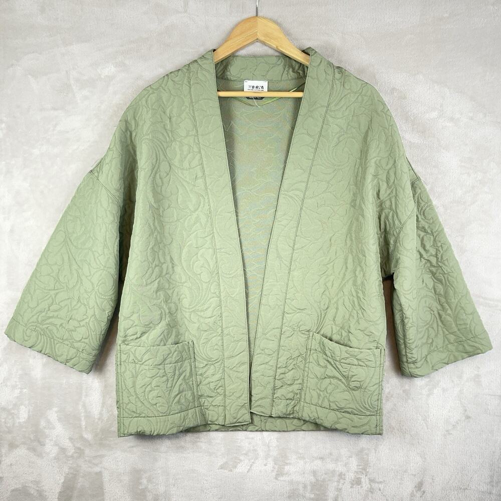 Berna Italia Quilted Cotton Kimono Jacket Small Italy Sage Green Lagenlook